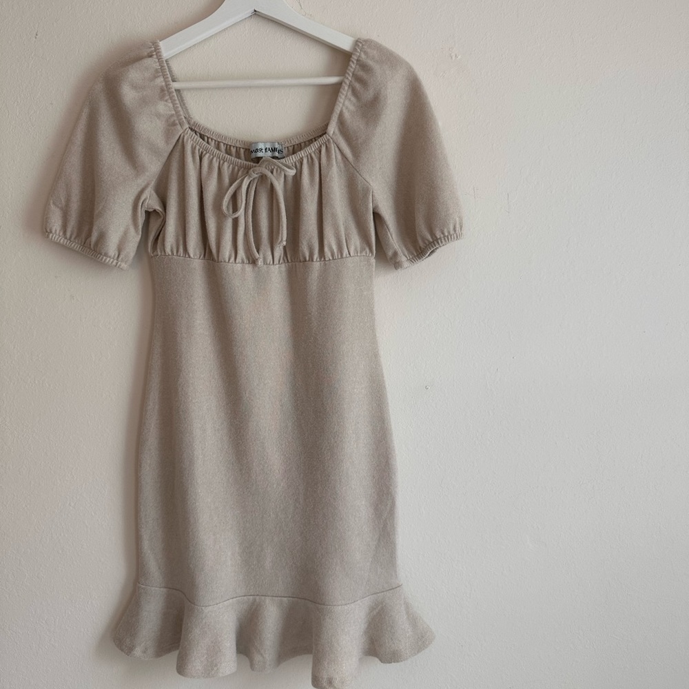 beige ruffle dress